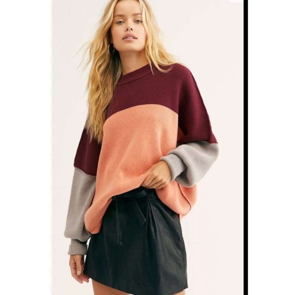 Free‎ People Easy Street Color Block Sweater Oversized Size Small